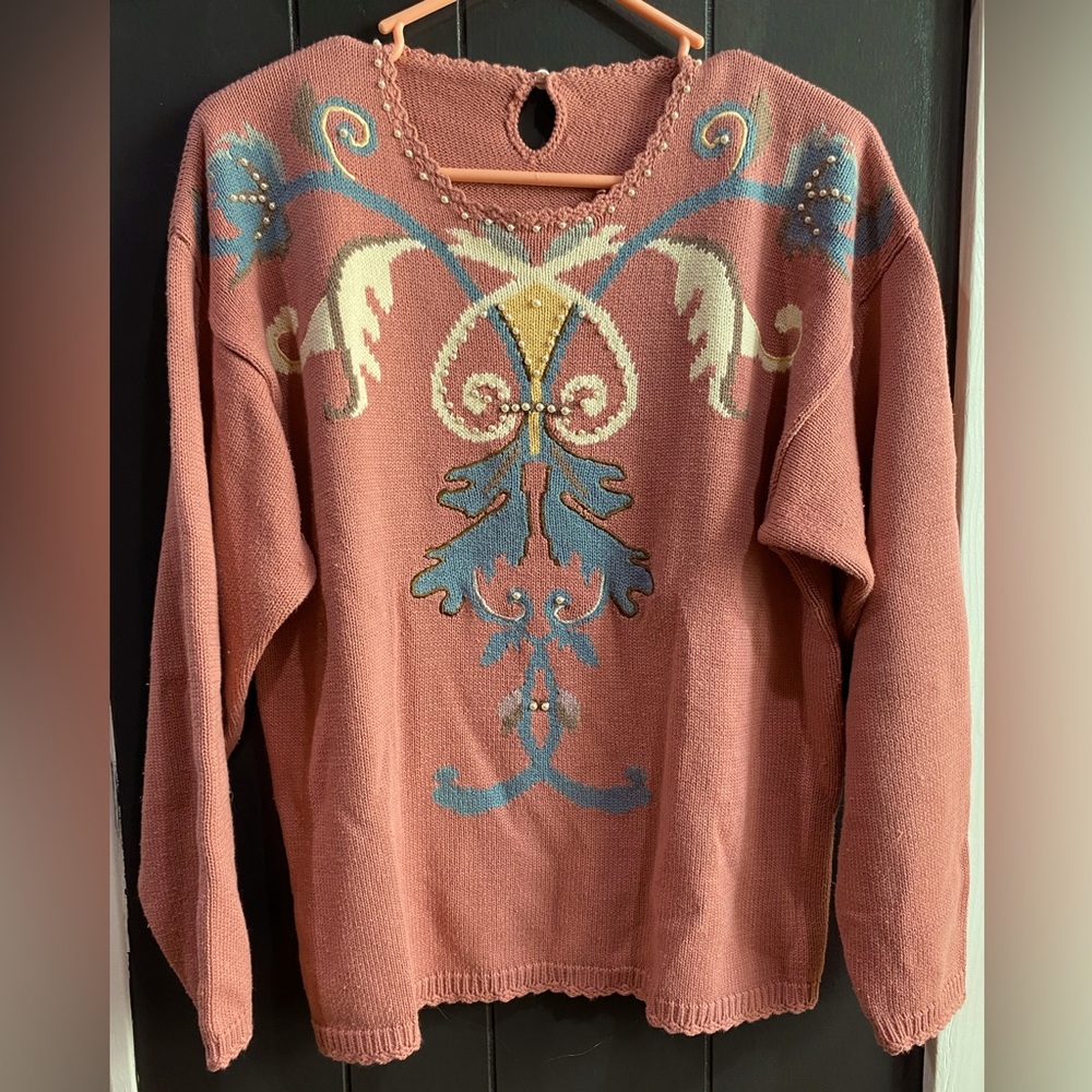 Vintage Beaded Granny Sweater Cottagecore Fairytale Handmade